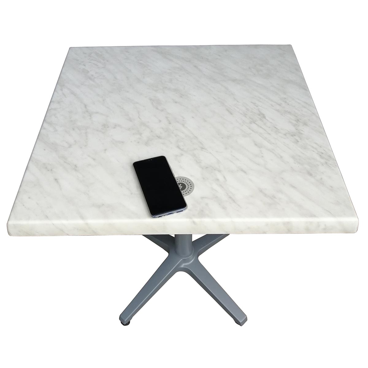 Marble White Commercial Table 70 x 70 cm with Wireless Charger