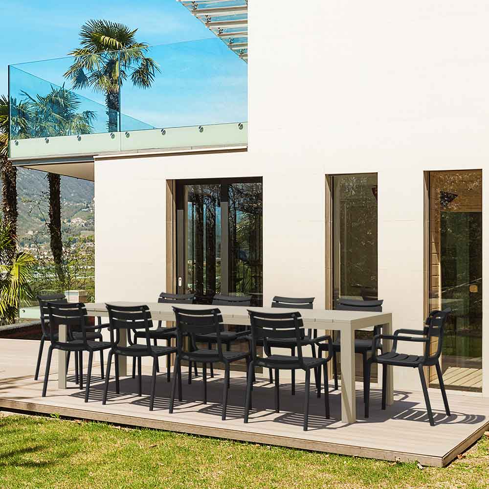 Atlantic XL 10 Seater Set Table In Taupe with Paris Chairs in Black