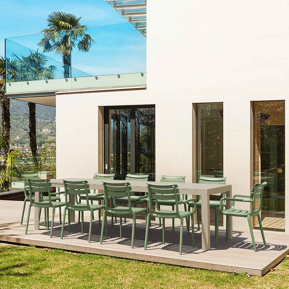 Atlantic XL 10 Seater Set Table In Taupe With Paris Chairs in Olive Green