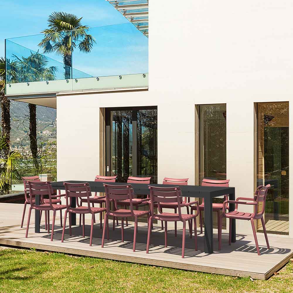 Atlantic XL 10 Seater Set Table In Black With Paris Chairs in Marsala