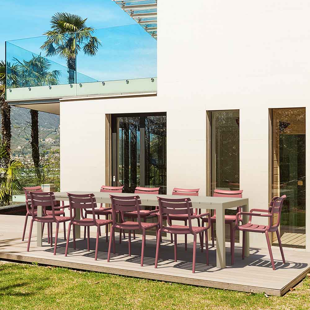 Atlantic XL 10 Seater Set Table In Taupe With Paris Chairs in Marsala