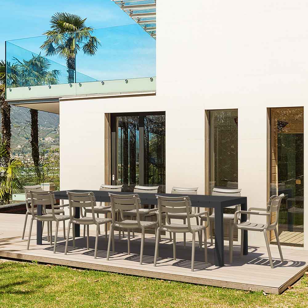 Atlantic XL 10 Seater Set Table In Black with Paris Chairs in Taupe