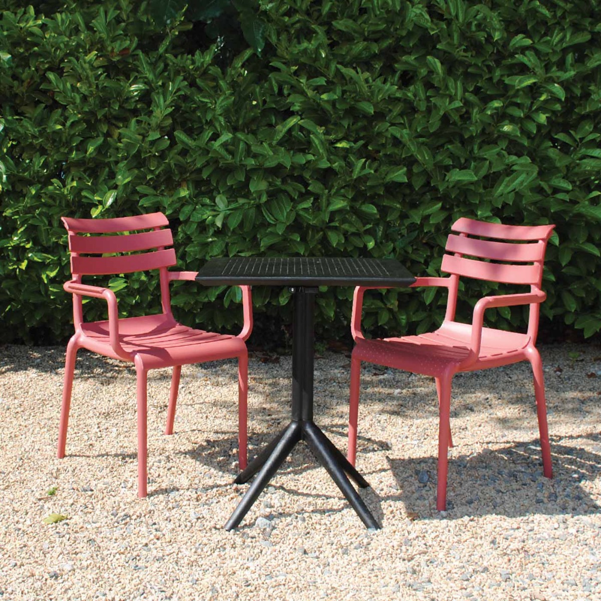 2 Seater Sky 80cm x 80cm Table In Black With Paris Chairs in Marsala