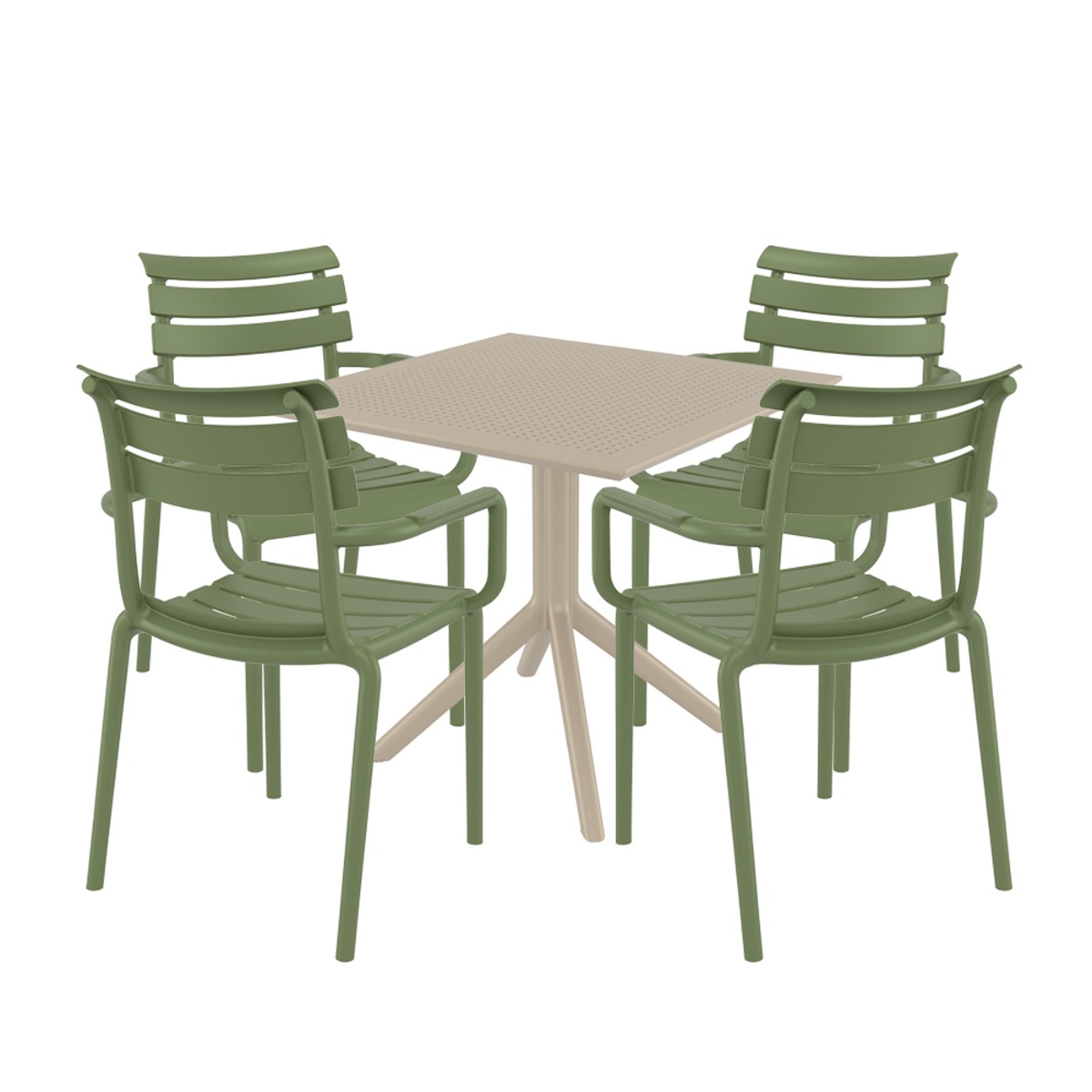 4 Seater Sky 80cm x 80cm Table in Taupe with Paris Chairs in Green