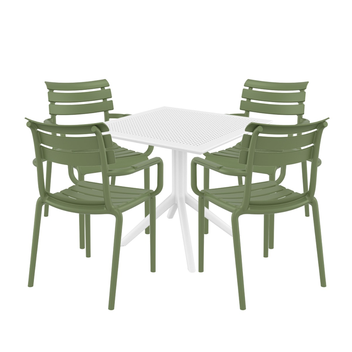 4 Seater Sky 80cm x 80cm Table in White With Paris Chairs in Green