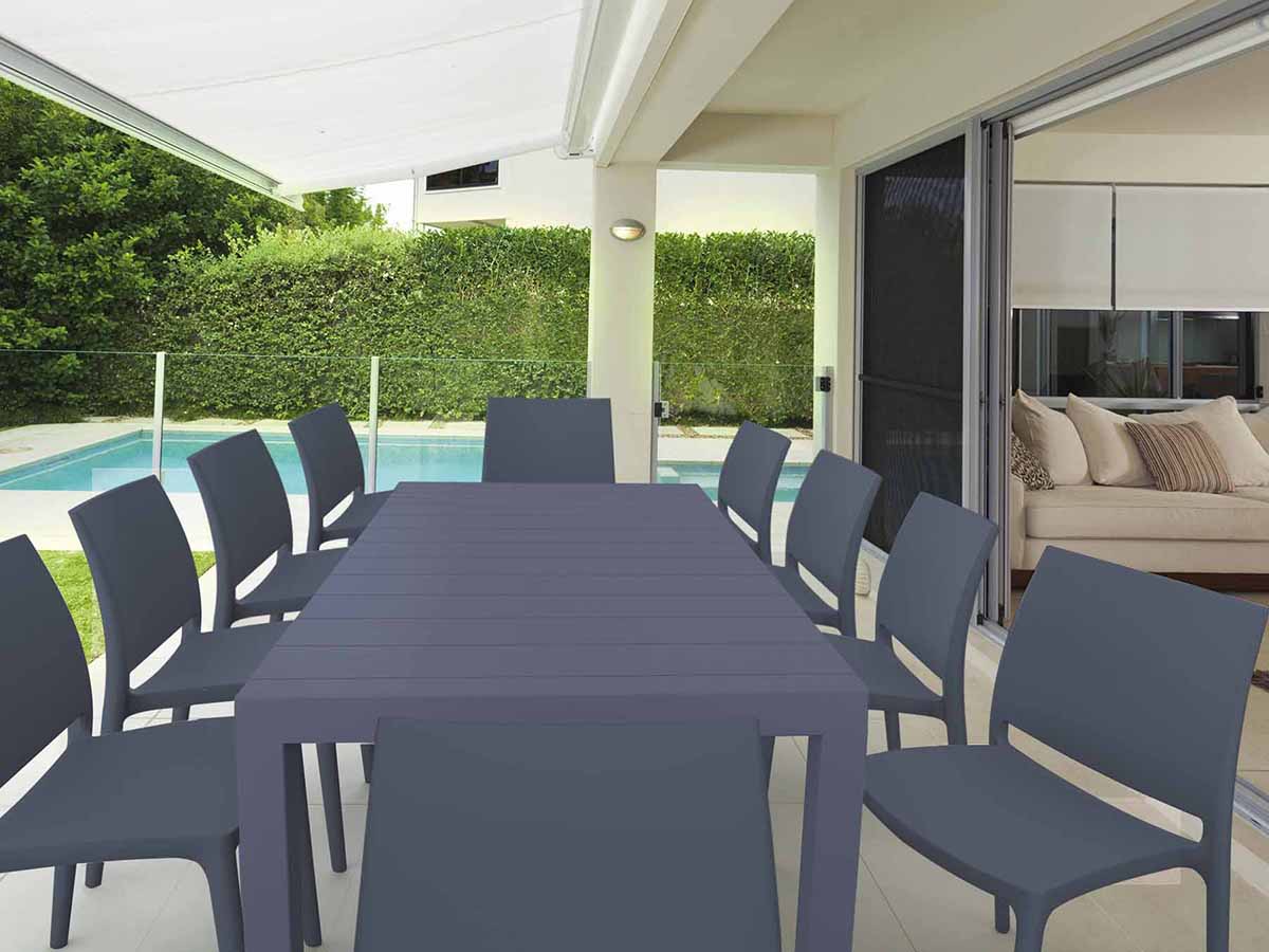 10 Maya Chairs and Vegas XL Table Set in Grey