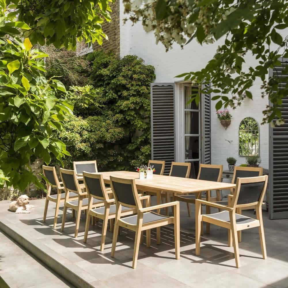 Alexander Rose Roble 10 Seat Wooden Garden Set with Charcoal Sling Chairs Set