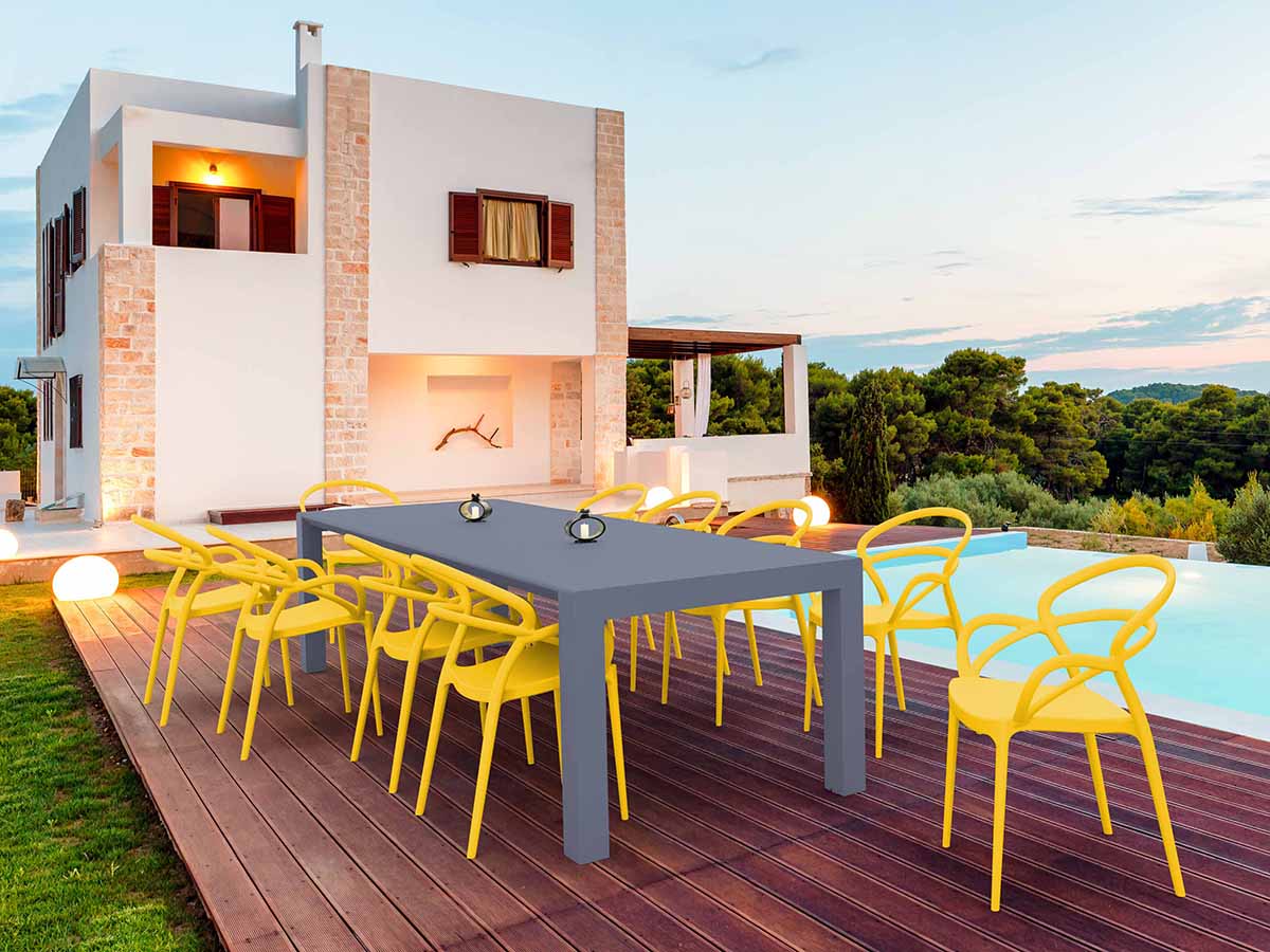 10 Yellow Mila Chairs and Grey Vegas XL Set