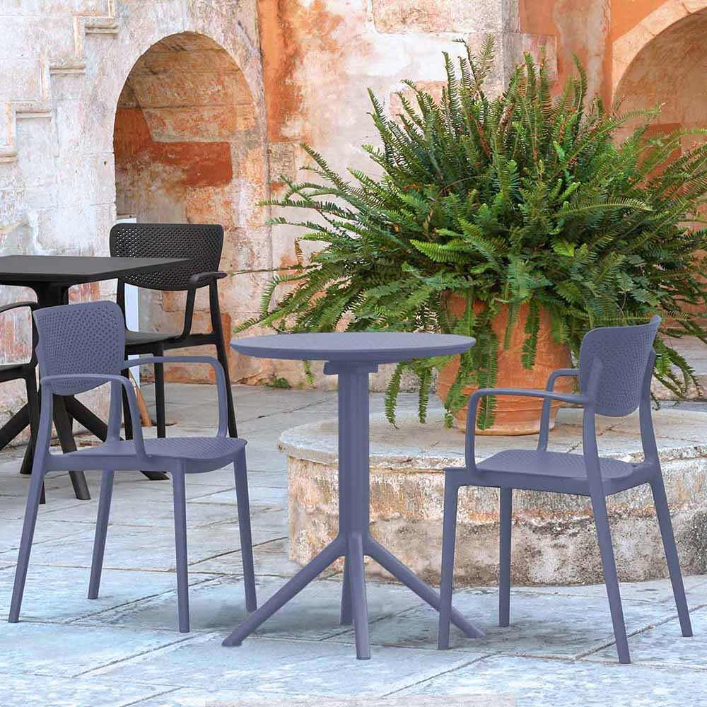 Sky 2 Seater Set Folding Round Table With Loft Chairs - Grey