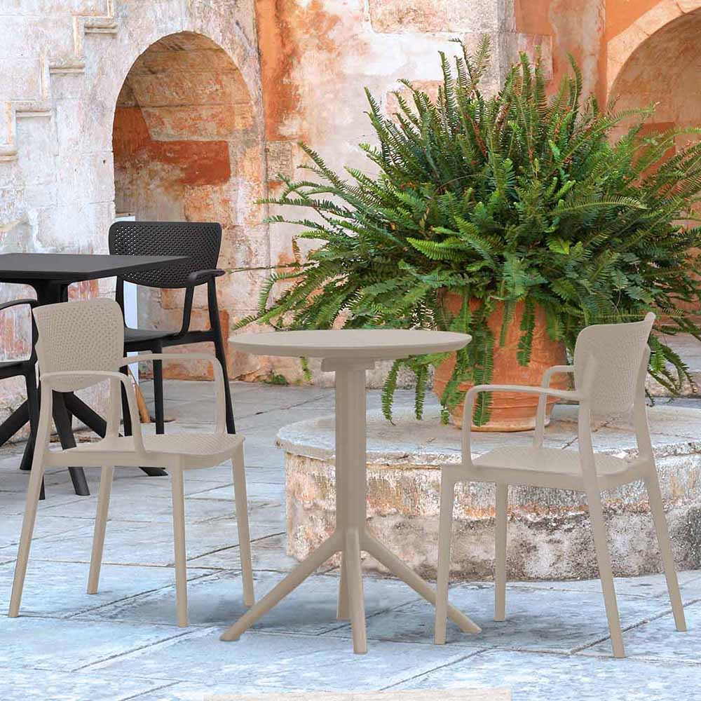 Sky 2 Seater Set Folding Round Table With Loft Chairs - Taupe