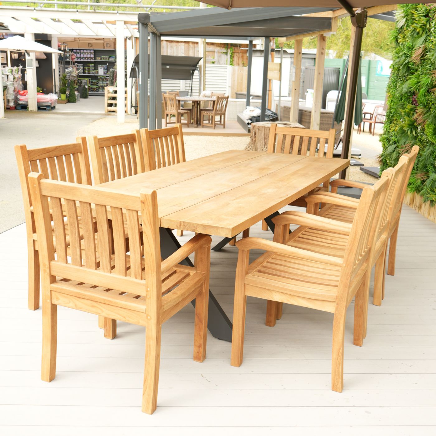 8 Seater Tebal 240cm Rectangular Table Top with X Legs and Beaufort Armchair