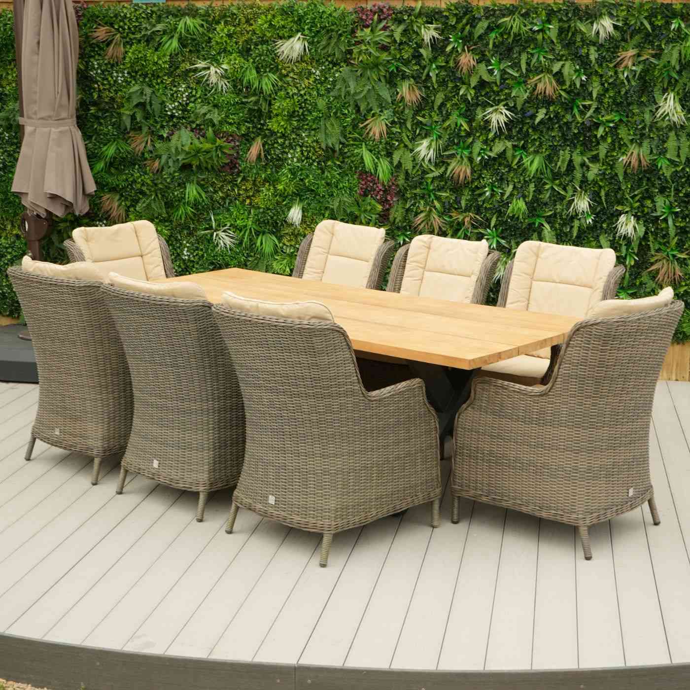 8 Seater Teak Tebal 240cm Rectangular Table Top with X Legs with Boston Chairs
