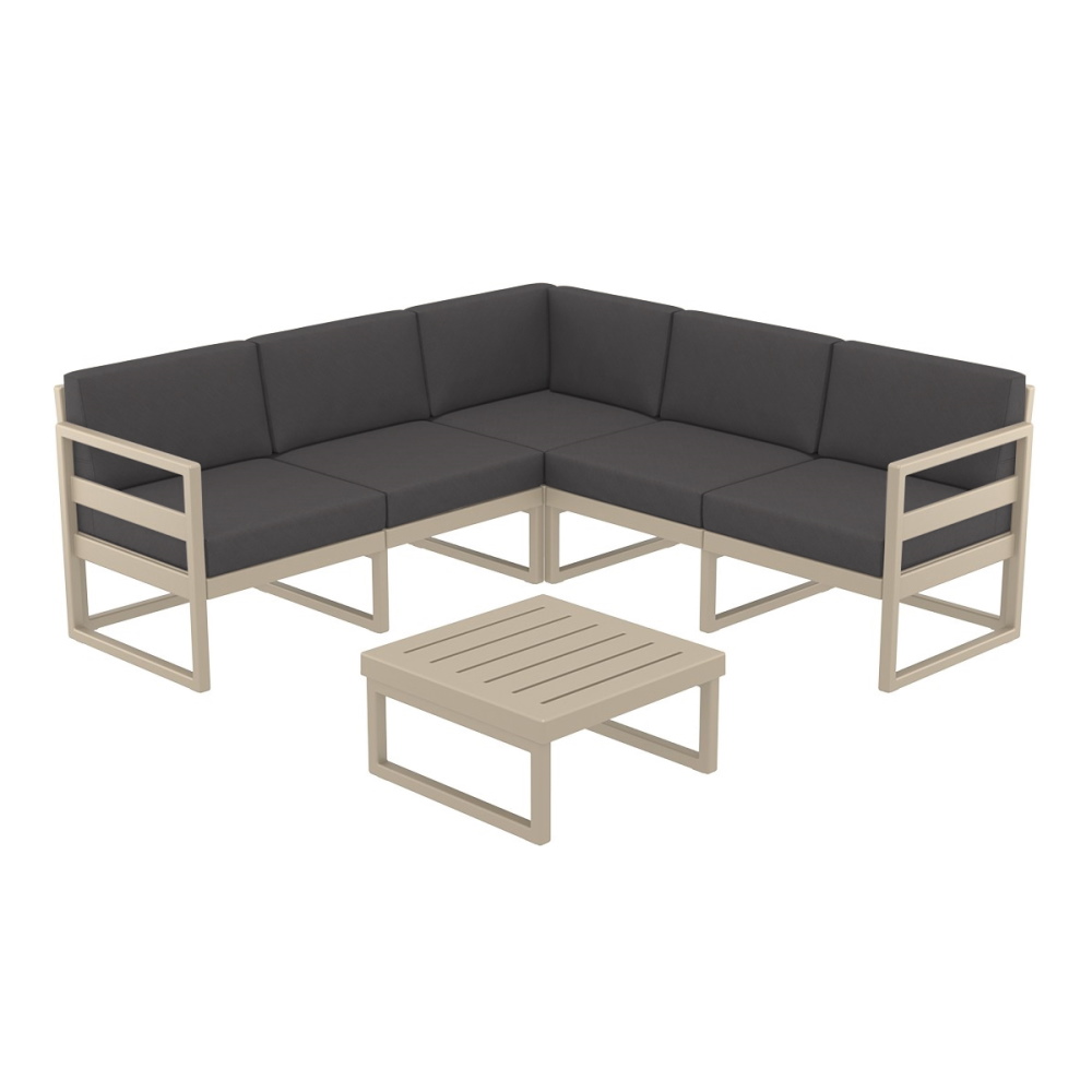 Mykonos Lounge Corner Set in Taupe with Grey Cushion