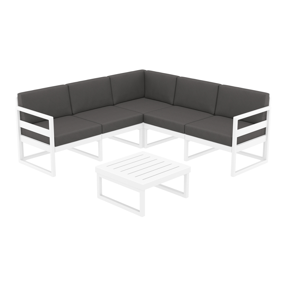 Mykonos Lounge Corner Set in White with Grey Cushion