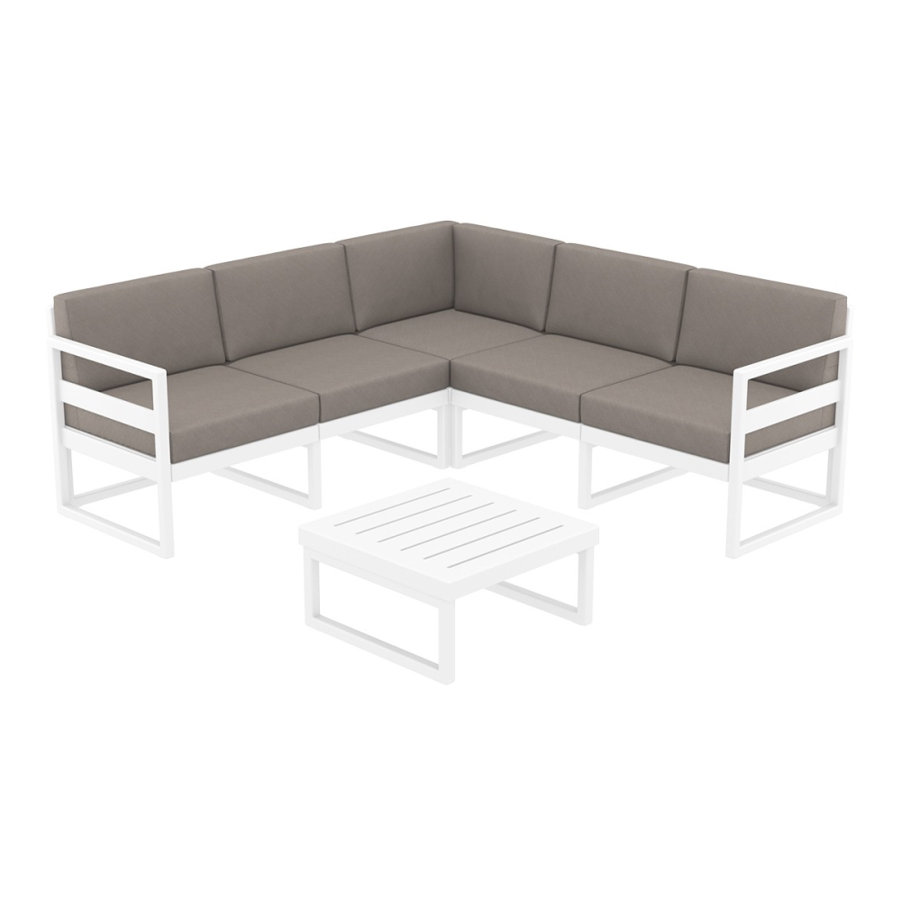 Mykonos Lounge Corner Set in White with Taupe Cushion