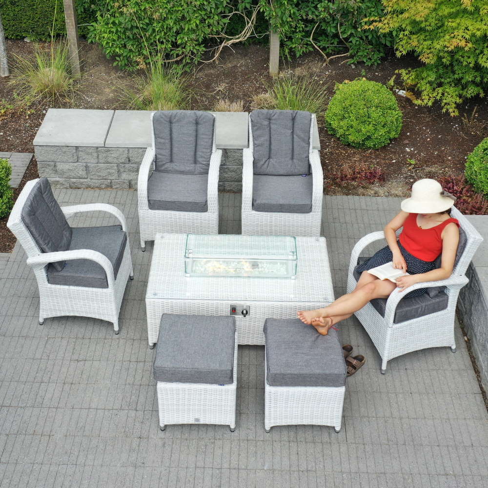 Treviso Coffee Fire Pit Set with 4 Armchairs and 2 Footstools