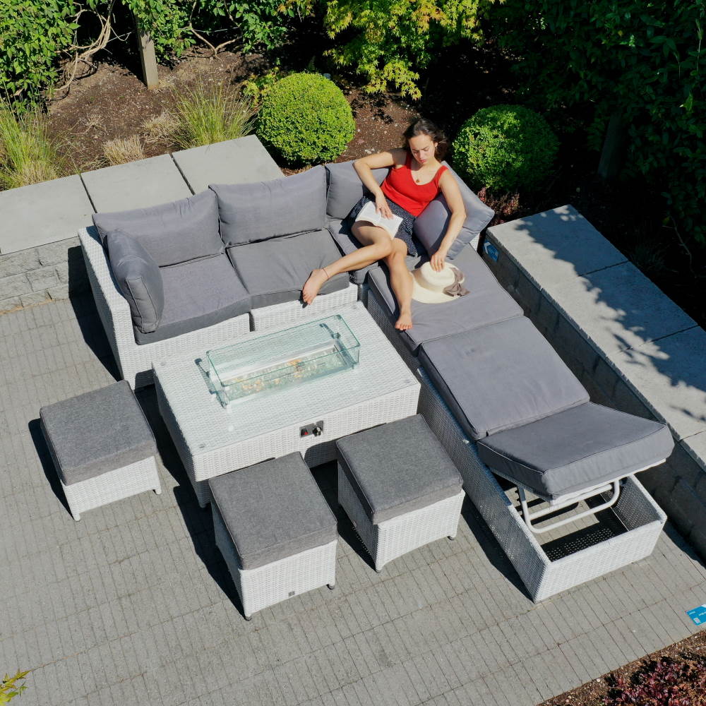Treviso Grande Corner Fire Pit Sofa Set with 3 Footstools