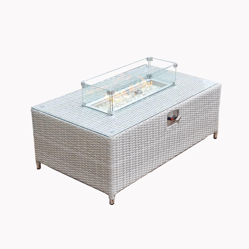 Treviso Rattan Gas Firepit Rectangular Coffee Table (120cm x 70cm)