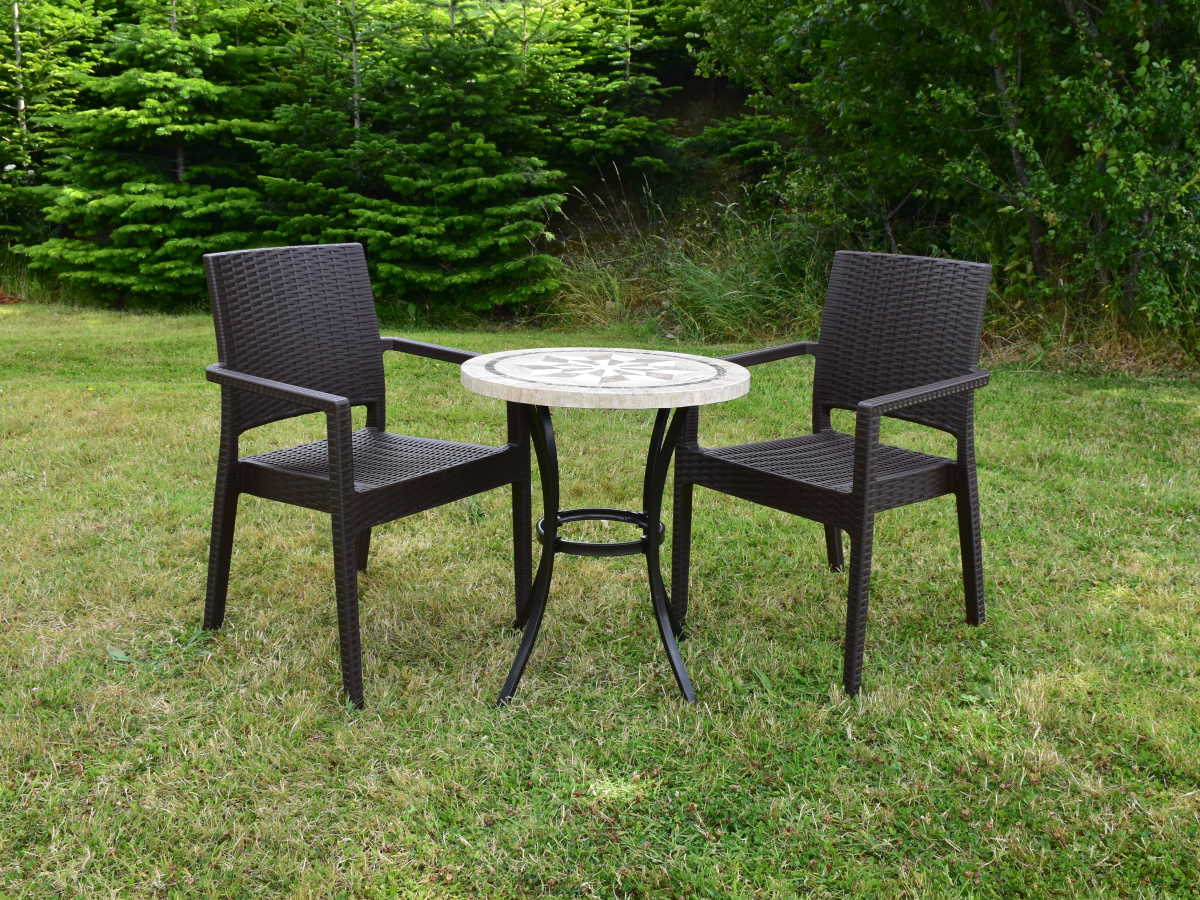 Dalkey 2 Seater Stone Top Effect Bistro Table with 2 Ibiza Chairs in Brown