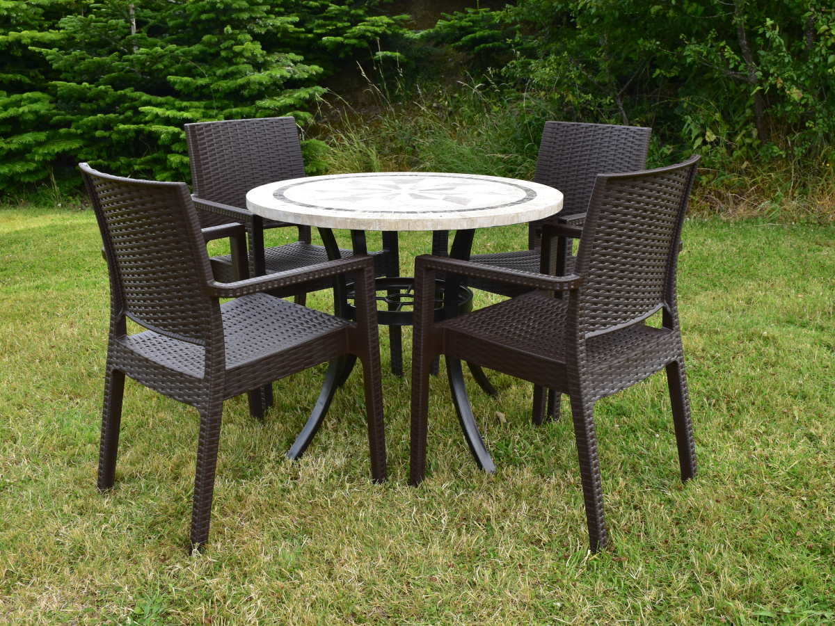 90cm Dalkey Round Stone Effect Table with 4 Ibiza Chairs in Brown