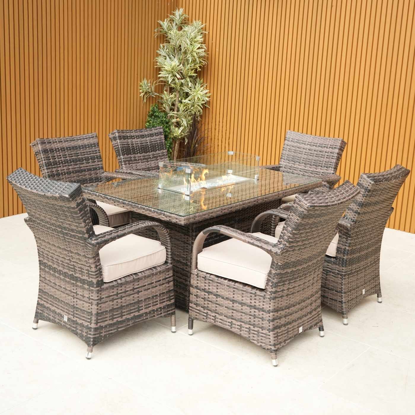 Cairo 6 Seat Rectangular Firepit Set - No Back Cushions