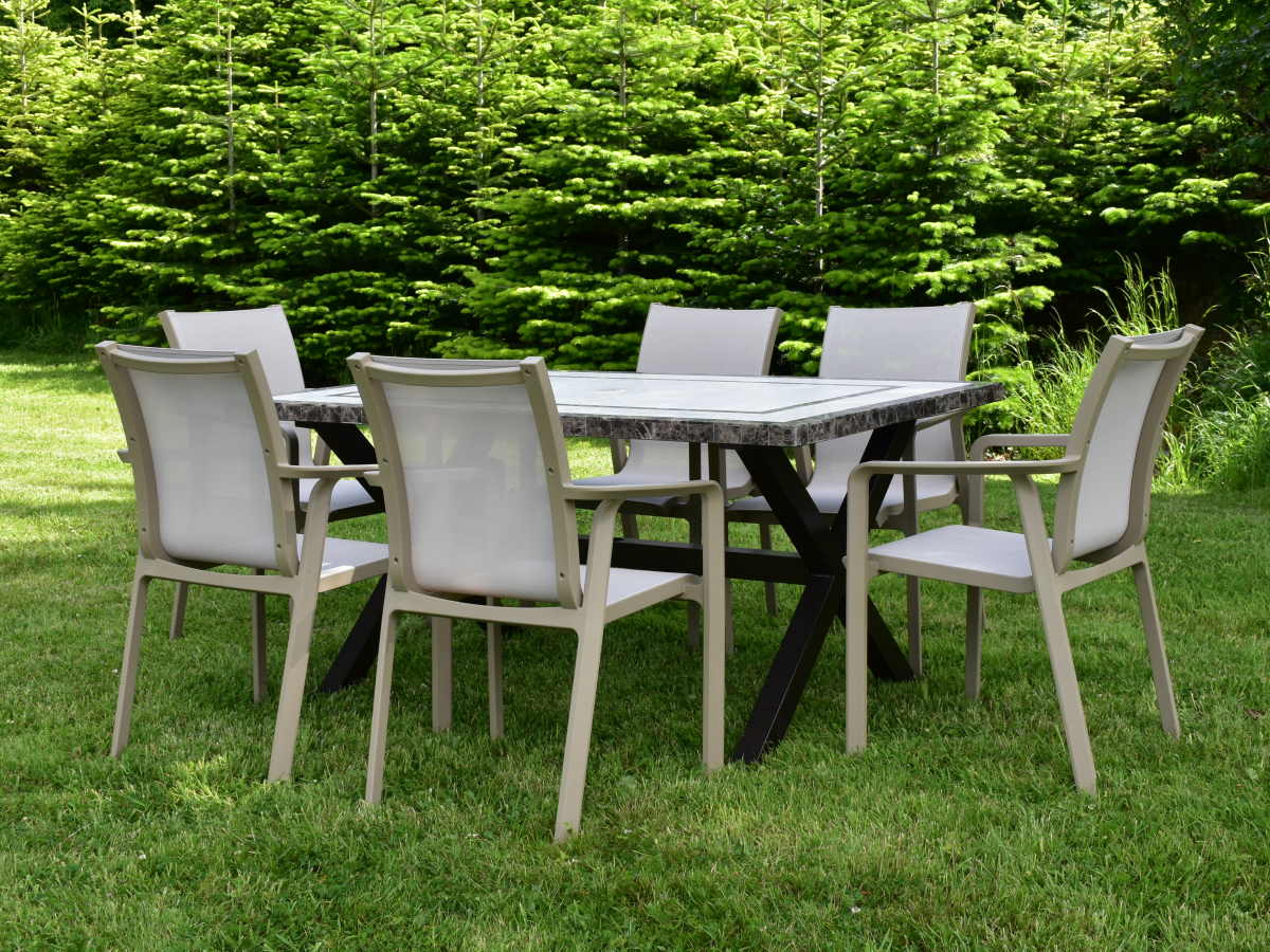 6 Seat Killiney Rectuangular Stone Effect Table with Taupe Pacific Chairs