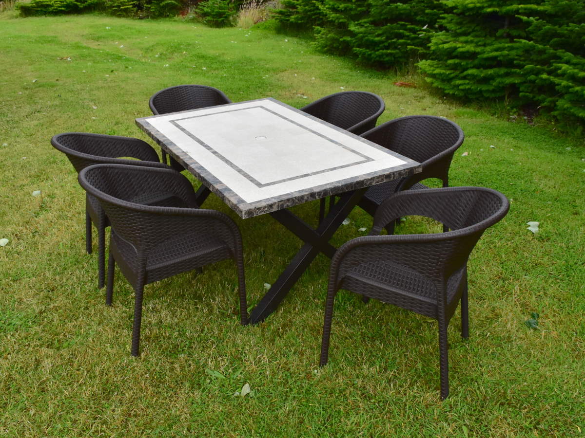 Killiney 6 Seat Stone Top Set with Brown Panama Chairs