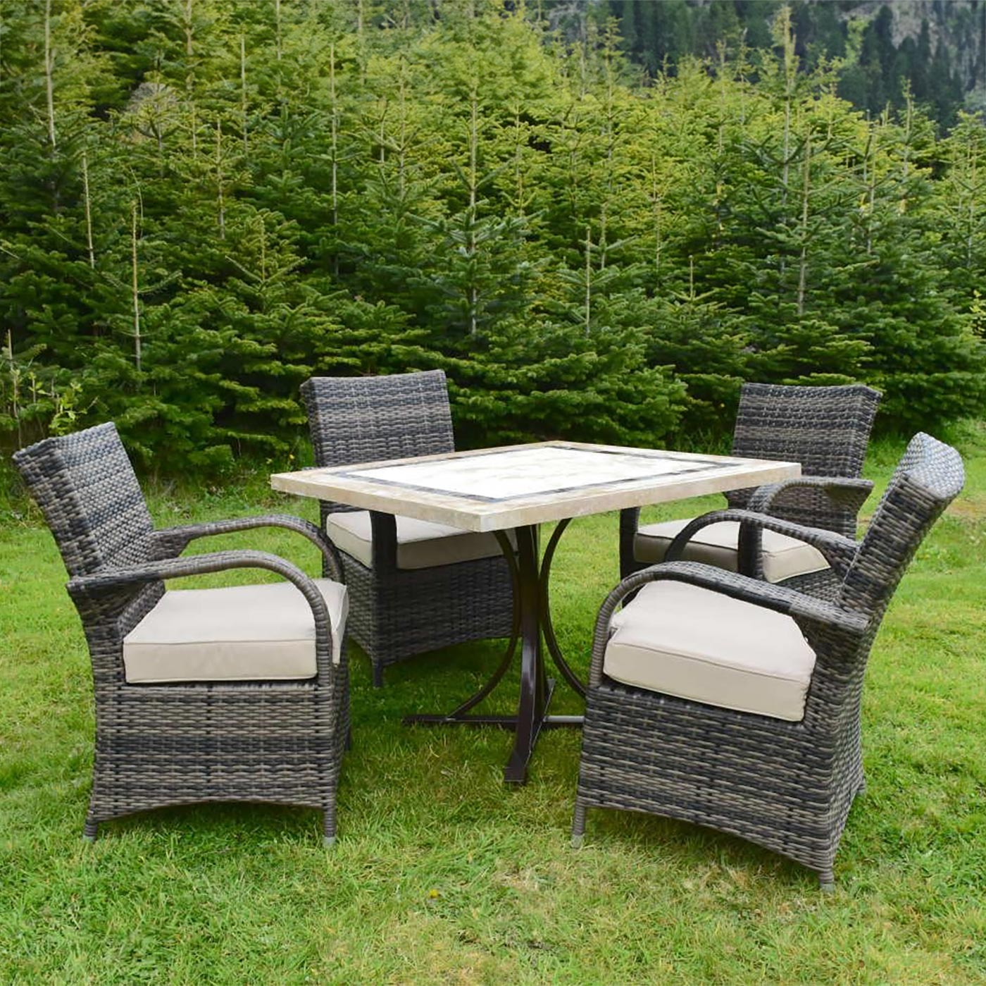 Killiney 4 Seat Square Dining Set with Rattan Cairo Chairs
