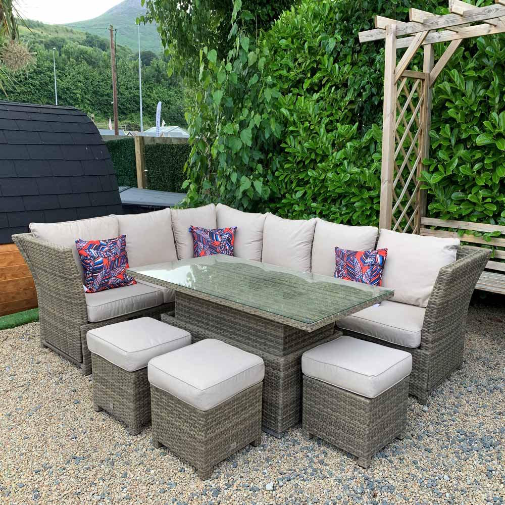 Santander Corner Dining Set with Rising Table and Recliner - Natural