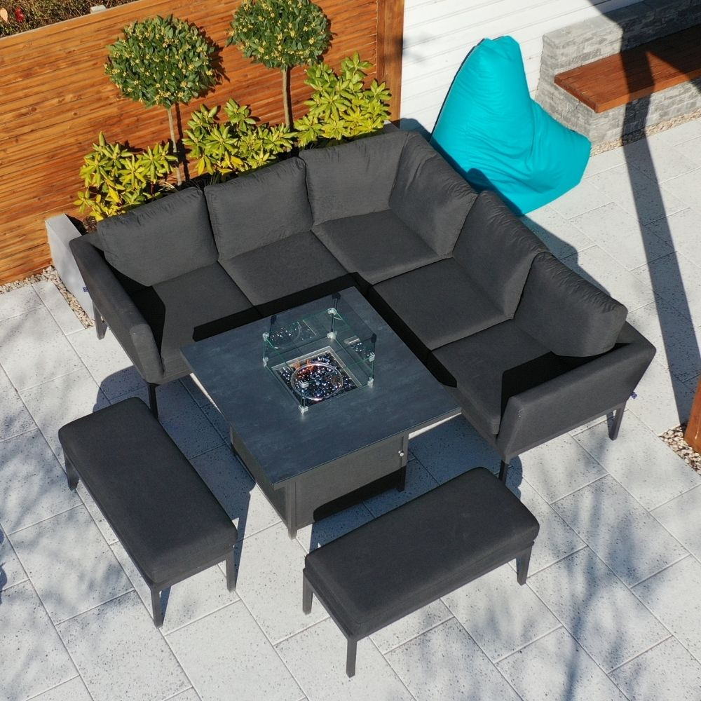 Galaxy Corner Fire Pit Dining Set - Dark Grey