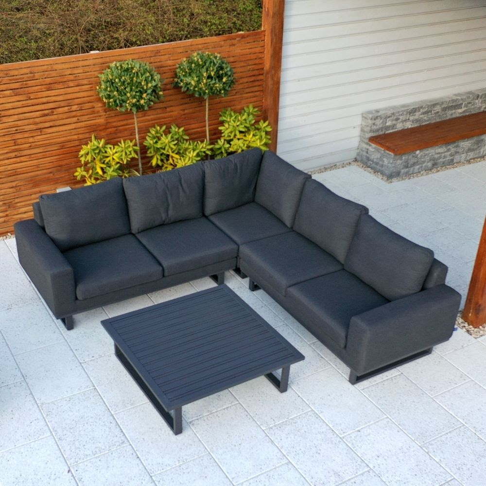 Galaxy Nova Outdoor Fabric Corner Sofa Set with Coffee Table in Dark Grey
