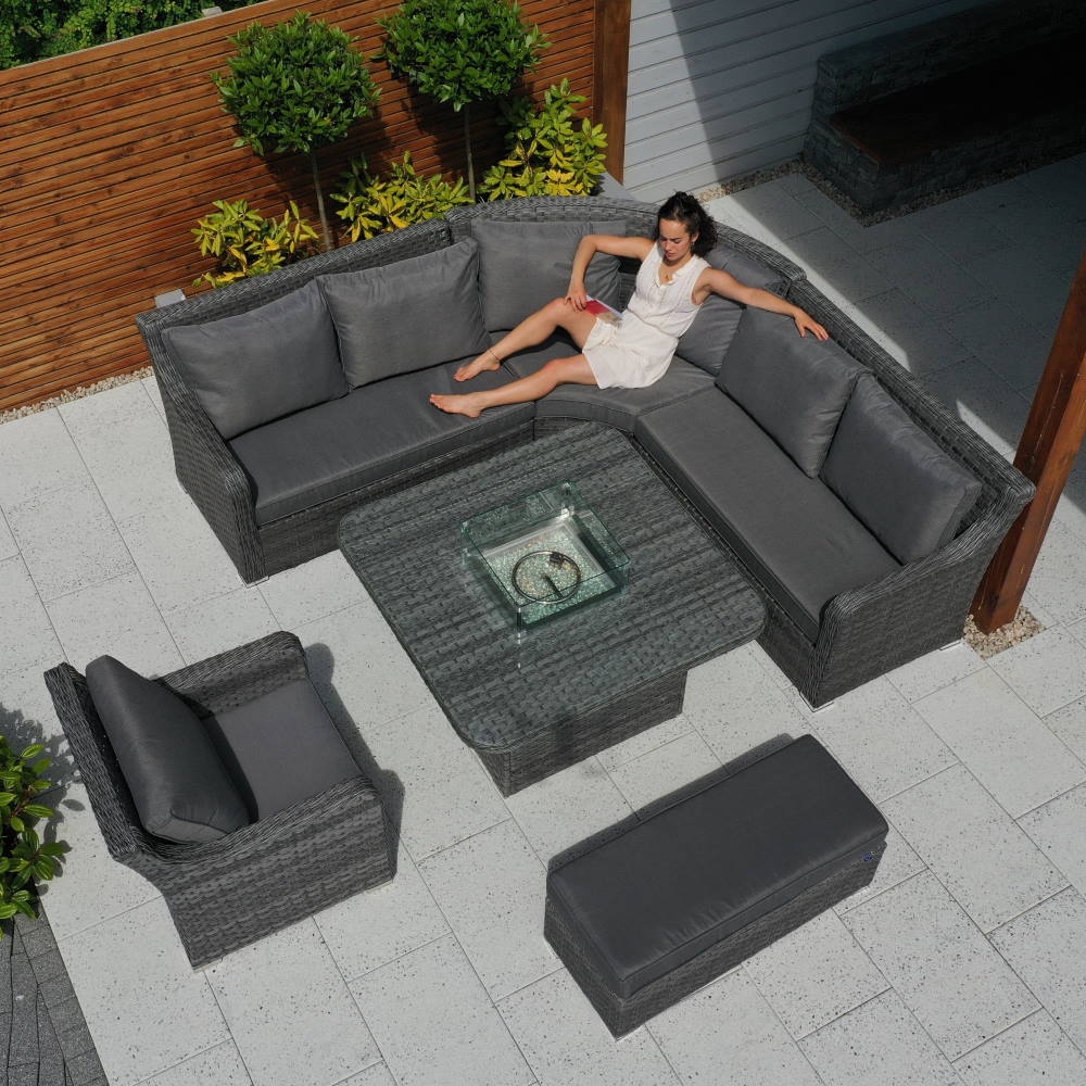 Halifax Corner Rattan Dining Fire Pit Set