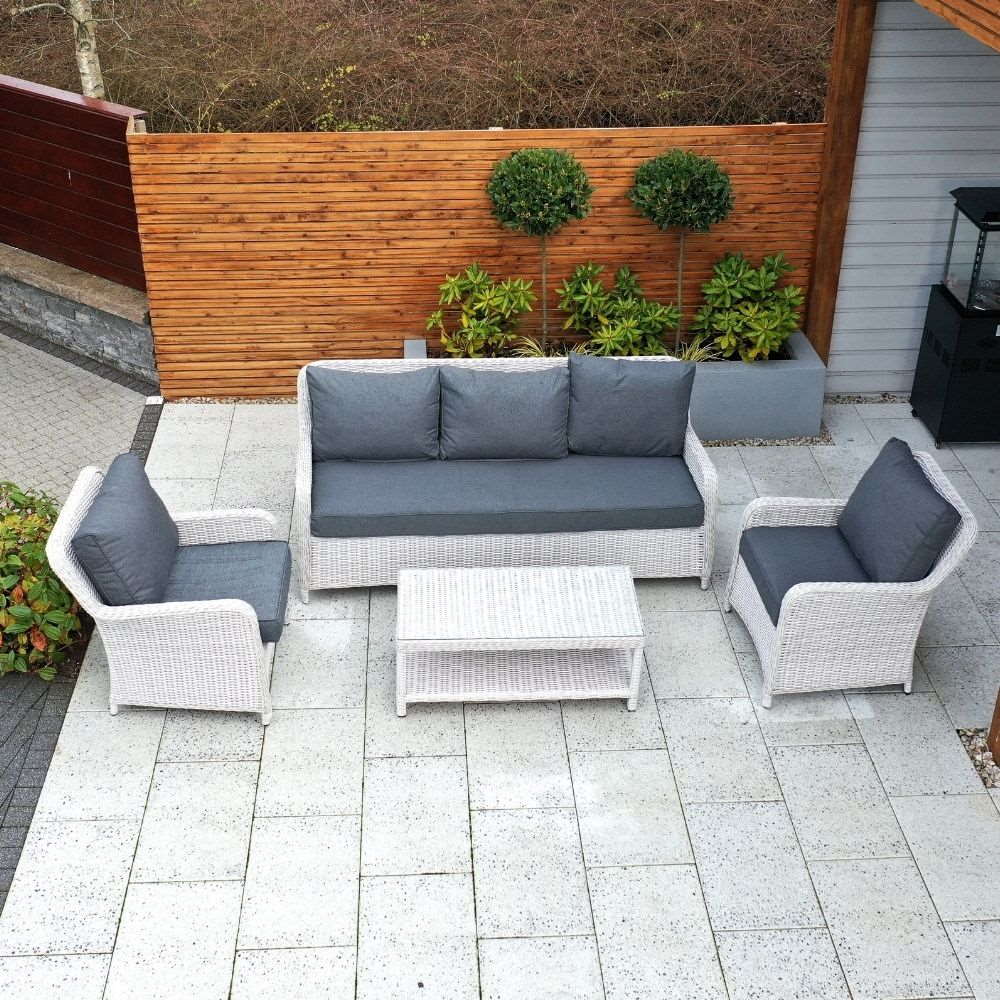Roma 3 Seat Sofa Rattan Lounge Set - Light Grey