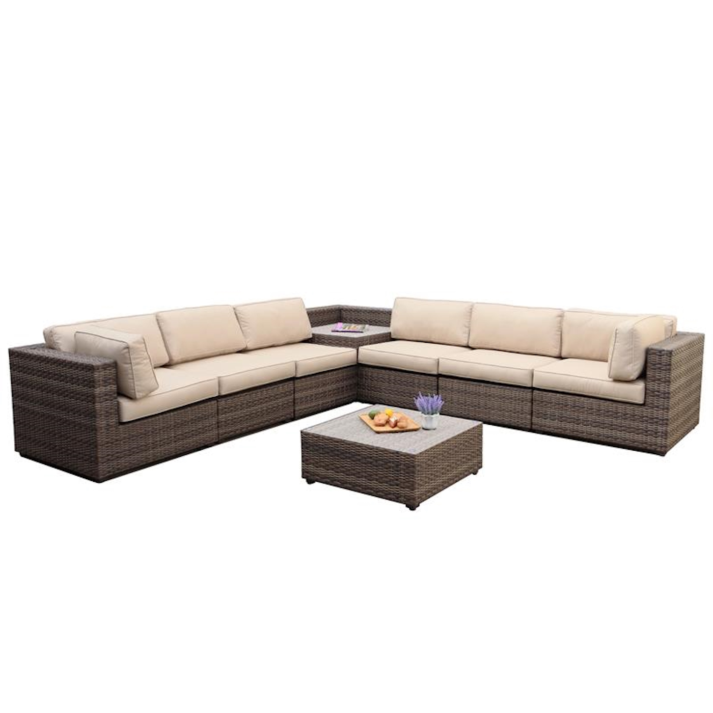 Elvas Corner Sofa Outdoor Furniture Set - Brown