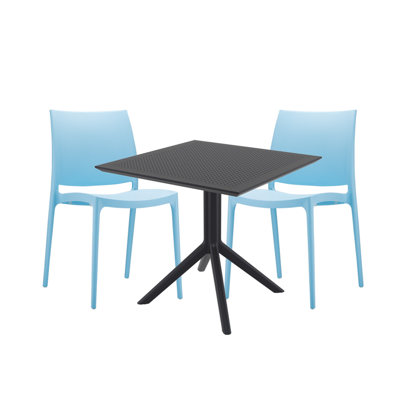 2 Seater Sky 80cm x 80cm Table Black with Maya Chairs in Blue