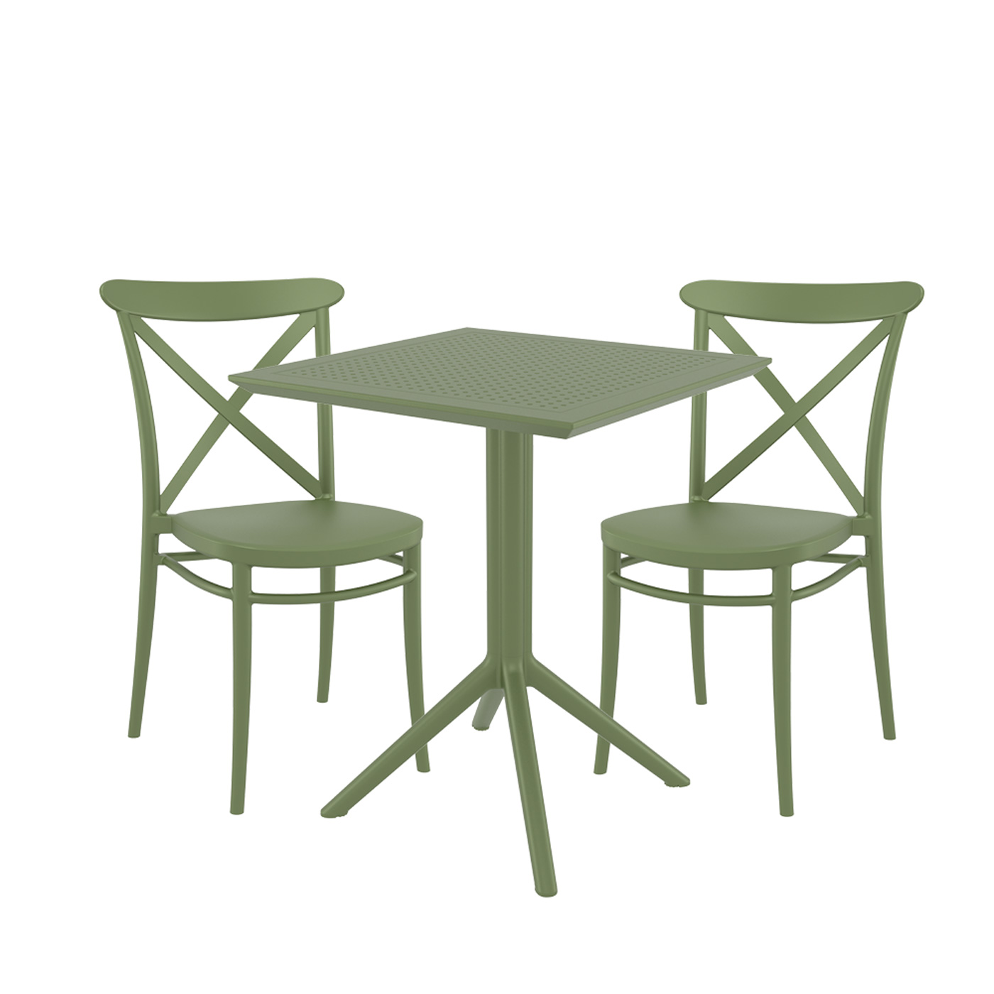 2 Cross Chairs and Sky 60 Folding Table Set in Green