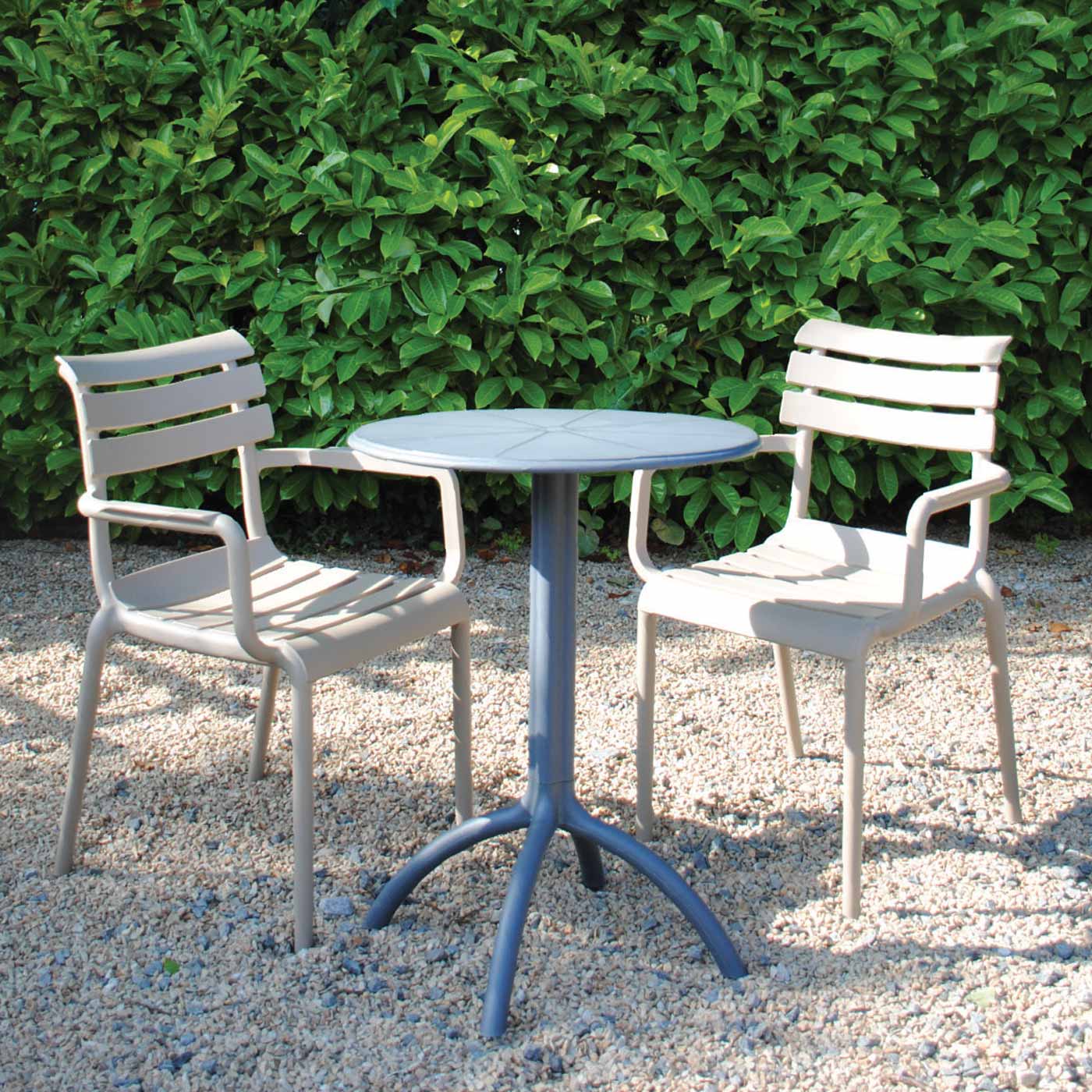 2 Seater Octopus Round Table Grey with Paris Chairs in Taupe