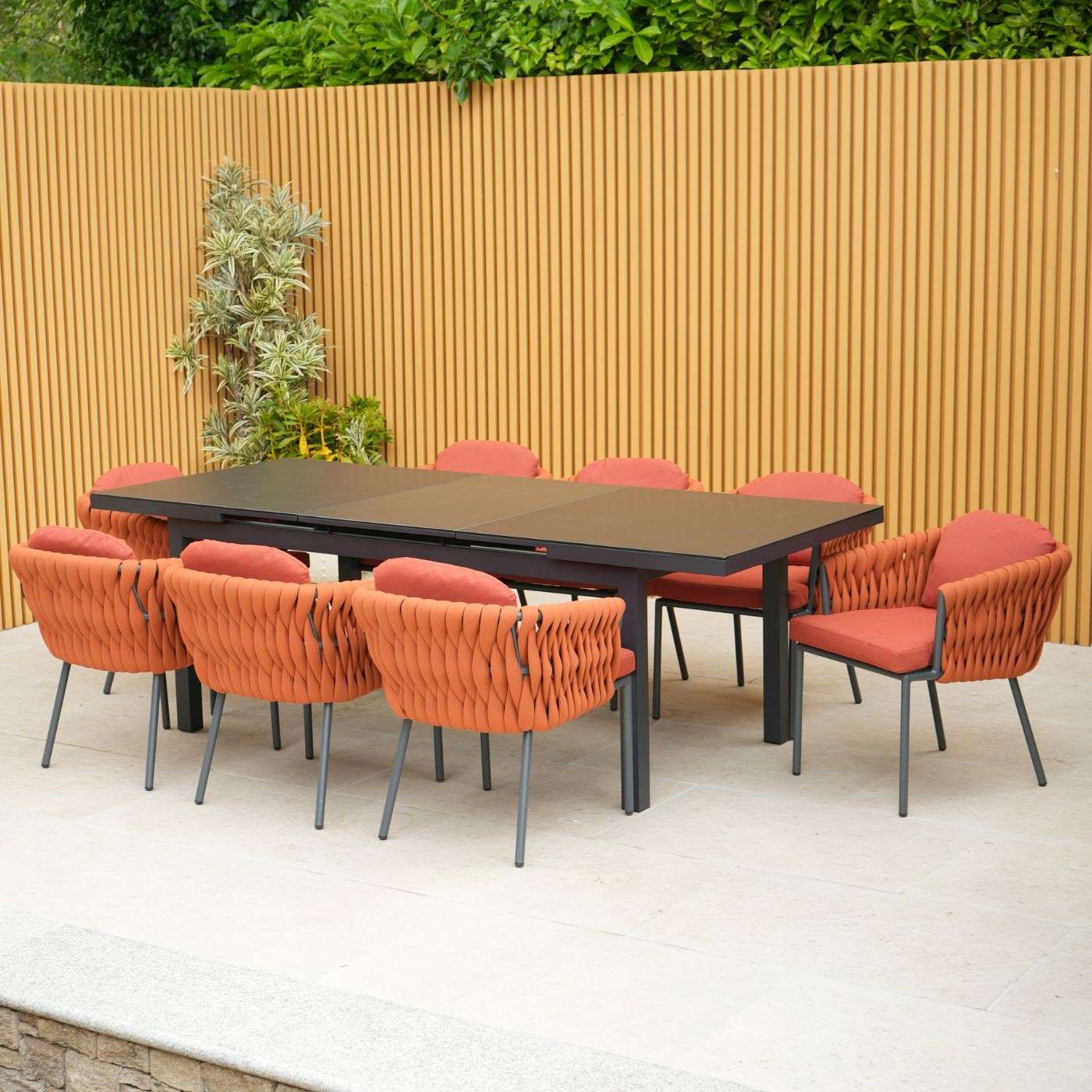 Aranweave Savion Ceramic Extendable 8 Seat set with Orange Chairs