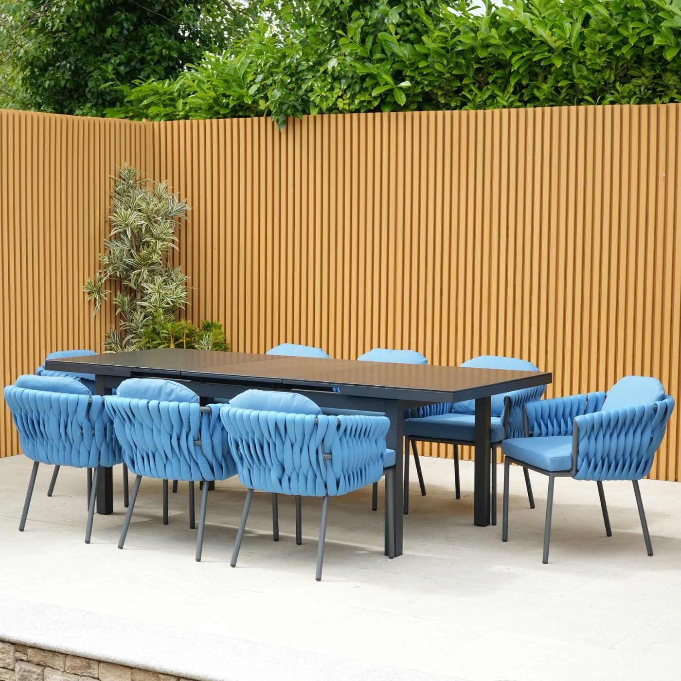 Aranweave Savion Ceramic Extendable 8 Seat set with Blue Chairs