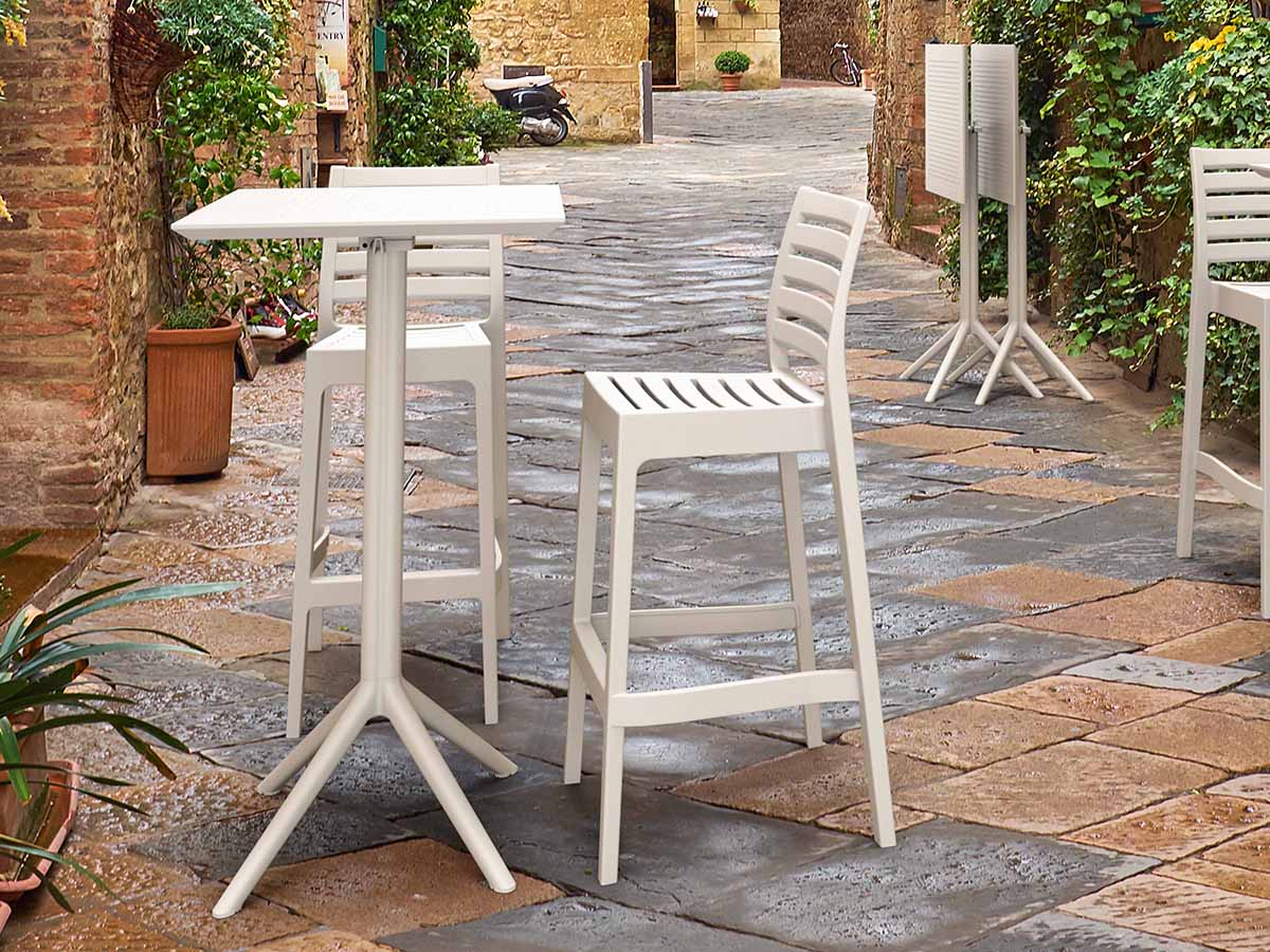 2 Ares Bar Chairs and Sky Bar 60 Folding Table Set in White