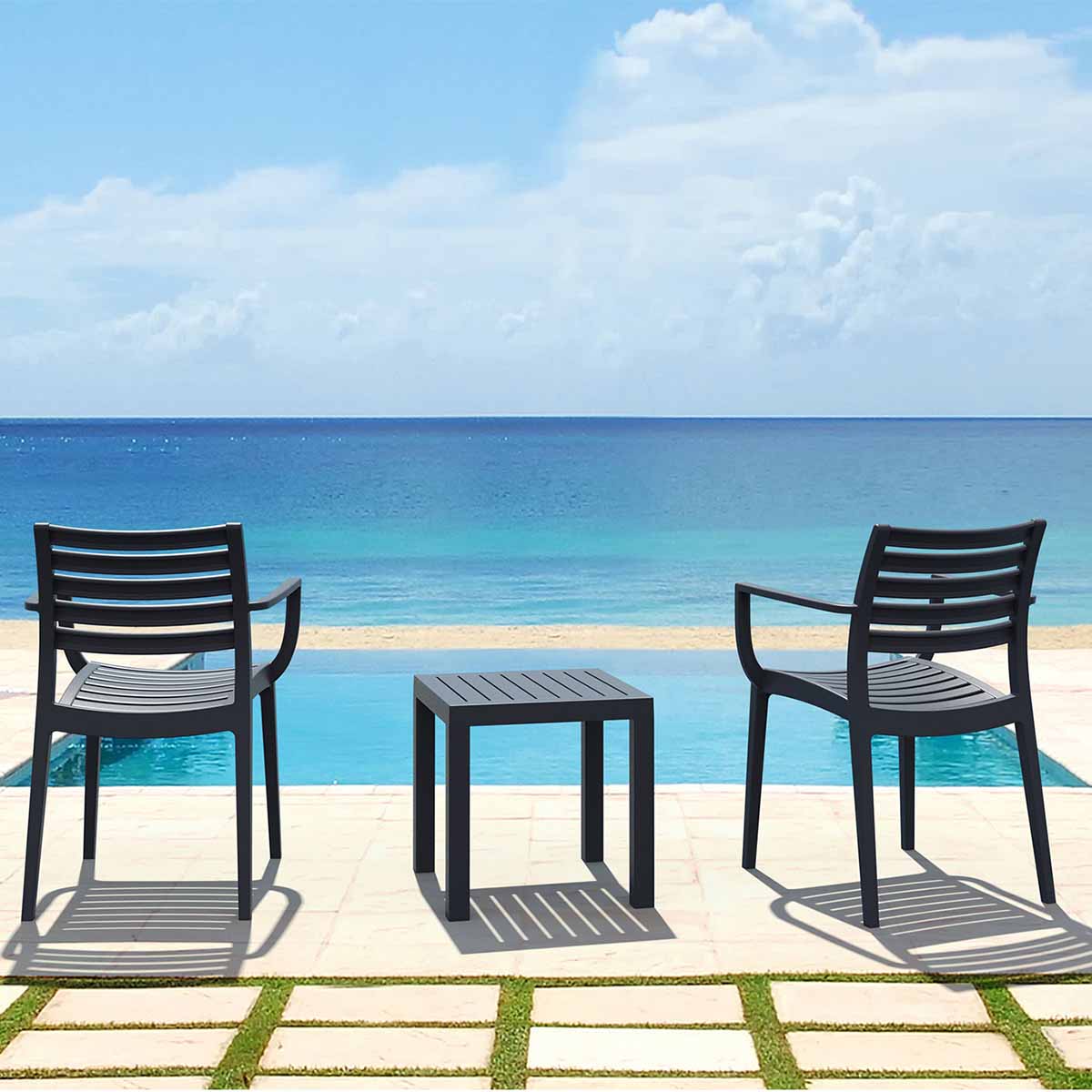 2 Artemis Chairs with Ocean Square Table in Grey