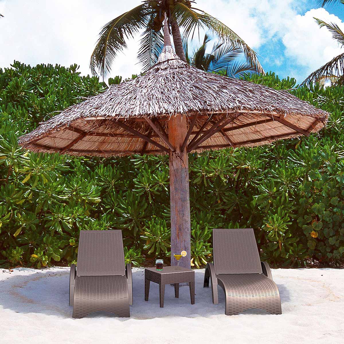 2 Fiji Sun Loungers with Miami Side Table in Brown