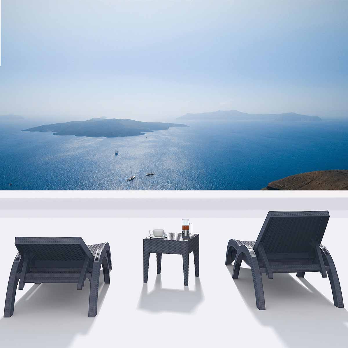 2 Fiji Grey Sun Loungers with Miami Side Table