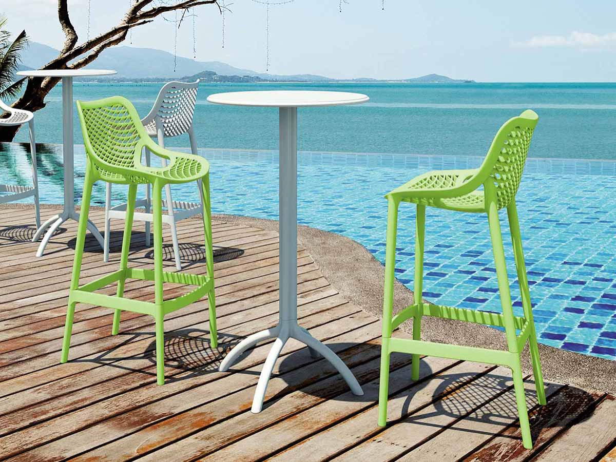 2 Green Air Bar 75 Stools and White Octopus Bar Table Set