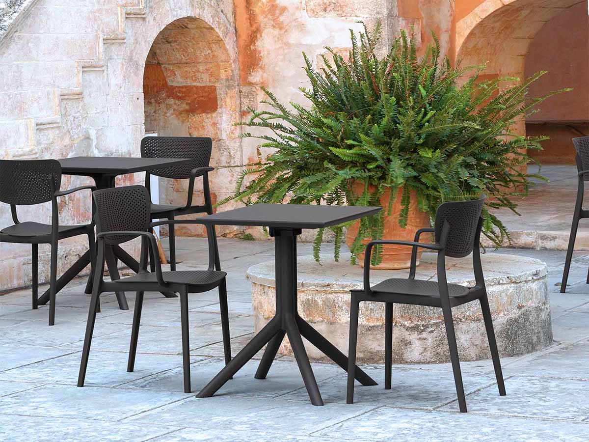 2 Loft Chairs and Sky 60 Folding Table Set in Black