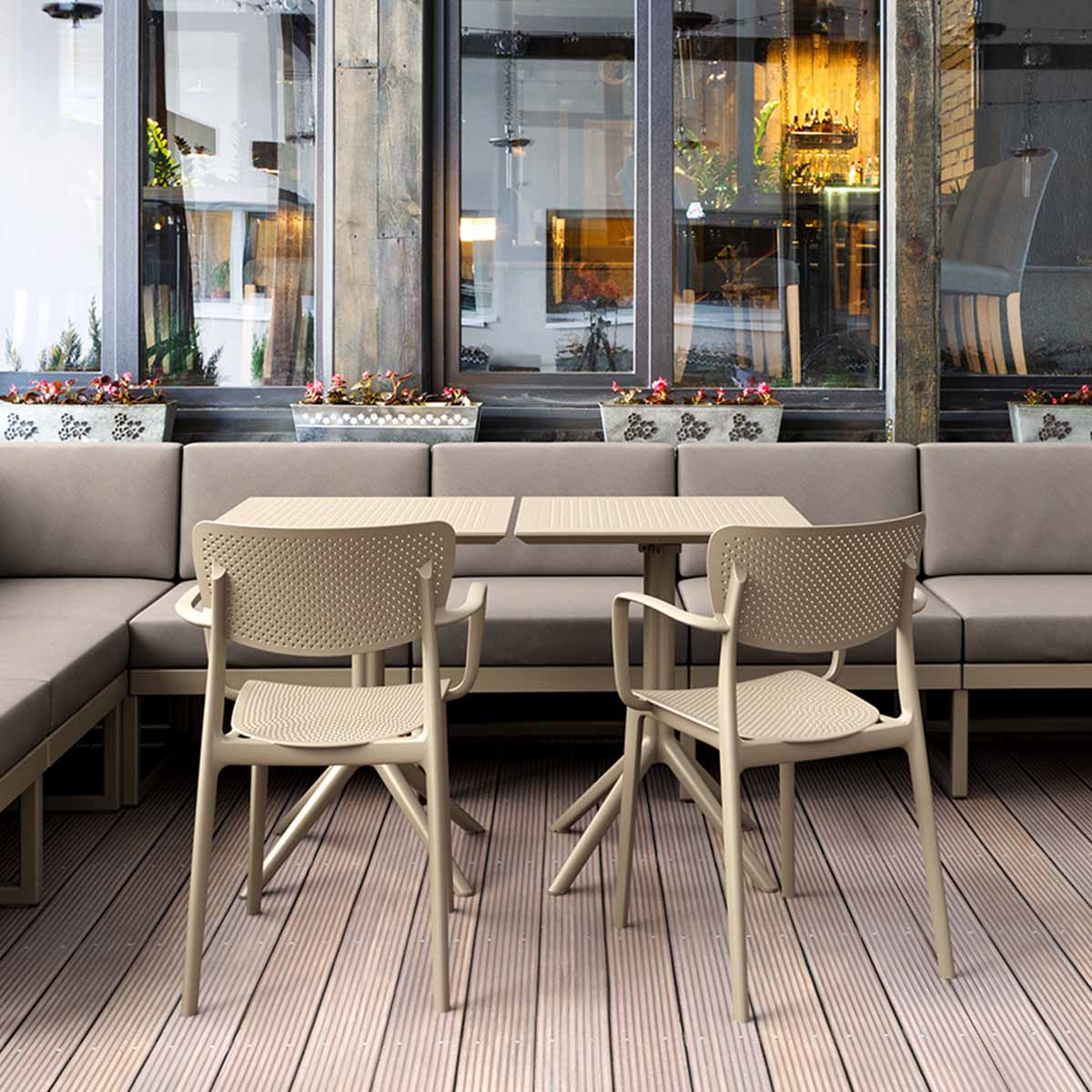 2 Loft Chairs with Sky 60x60 Square Table in Taupe