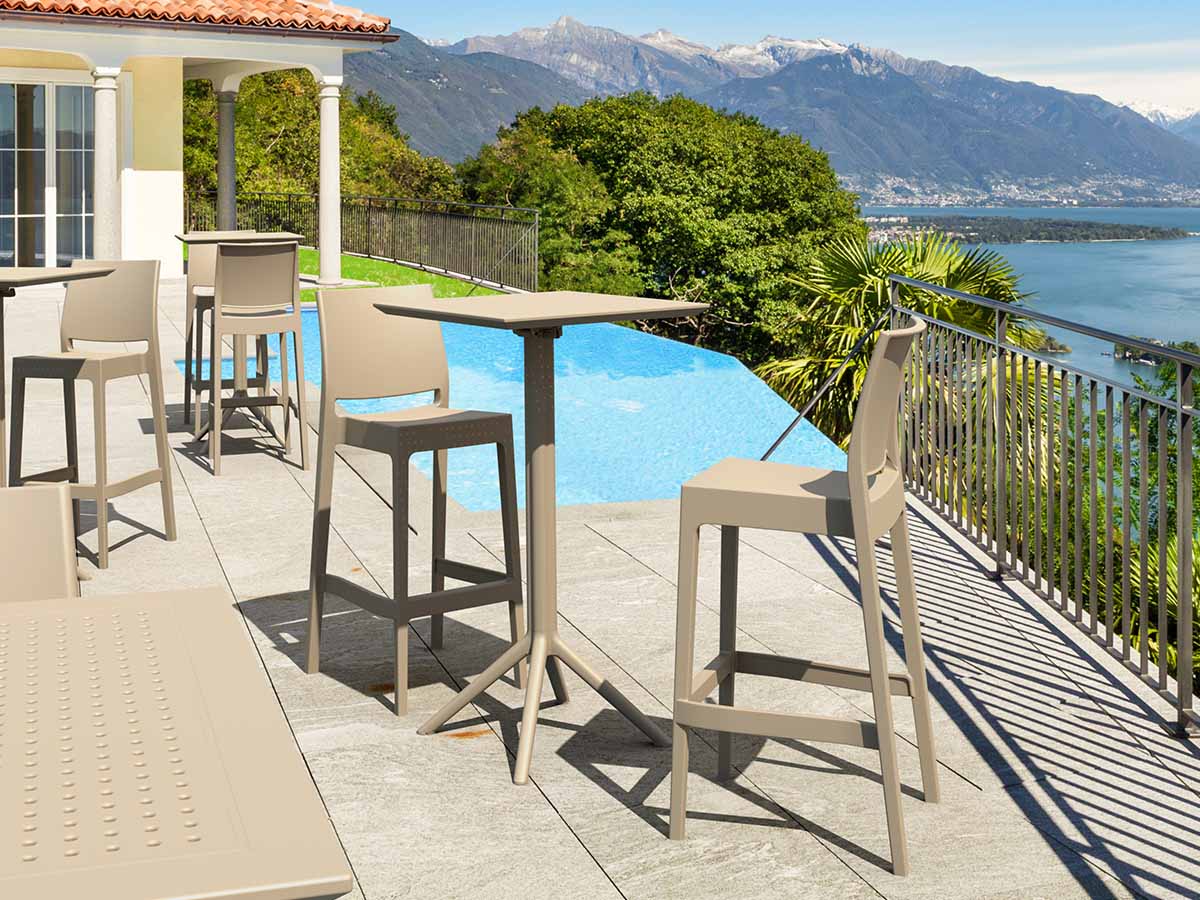 2 Maya Bar 75 Chairs and Sky Bar 60 Table Set in Taupe