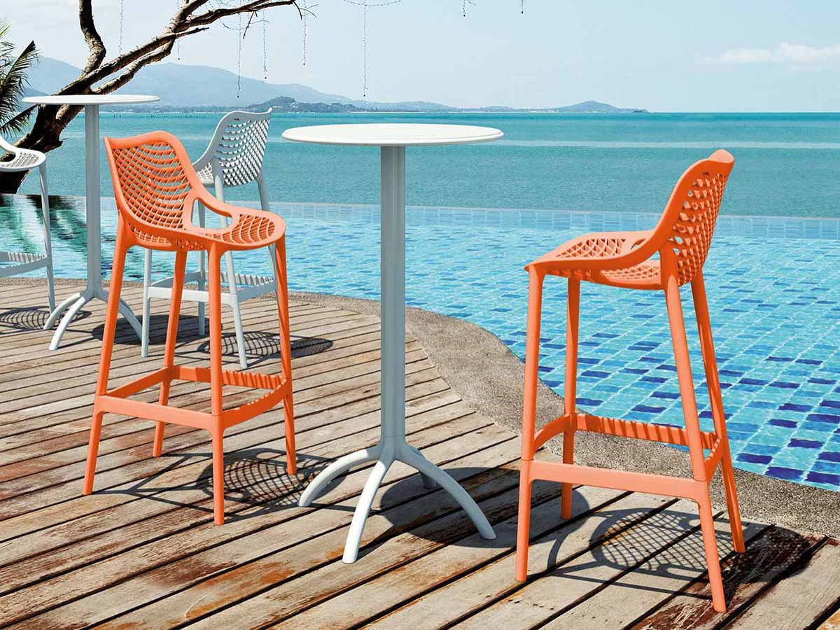 2 Orange Air Bar 75 Stools and White Octopus Bar Table Set