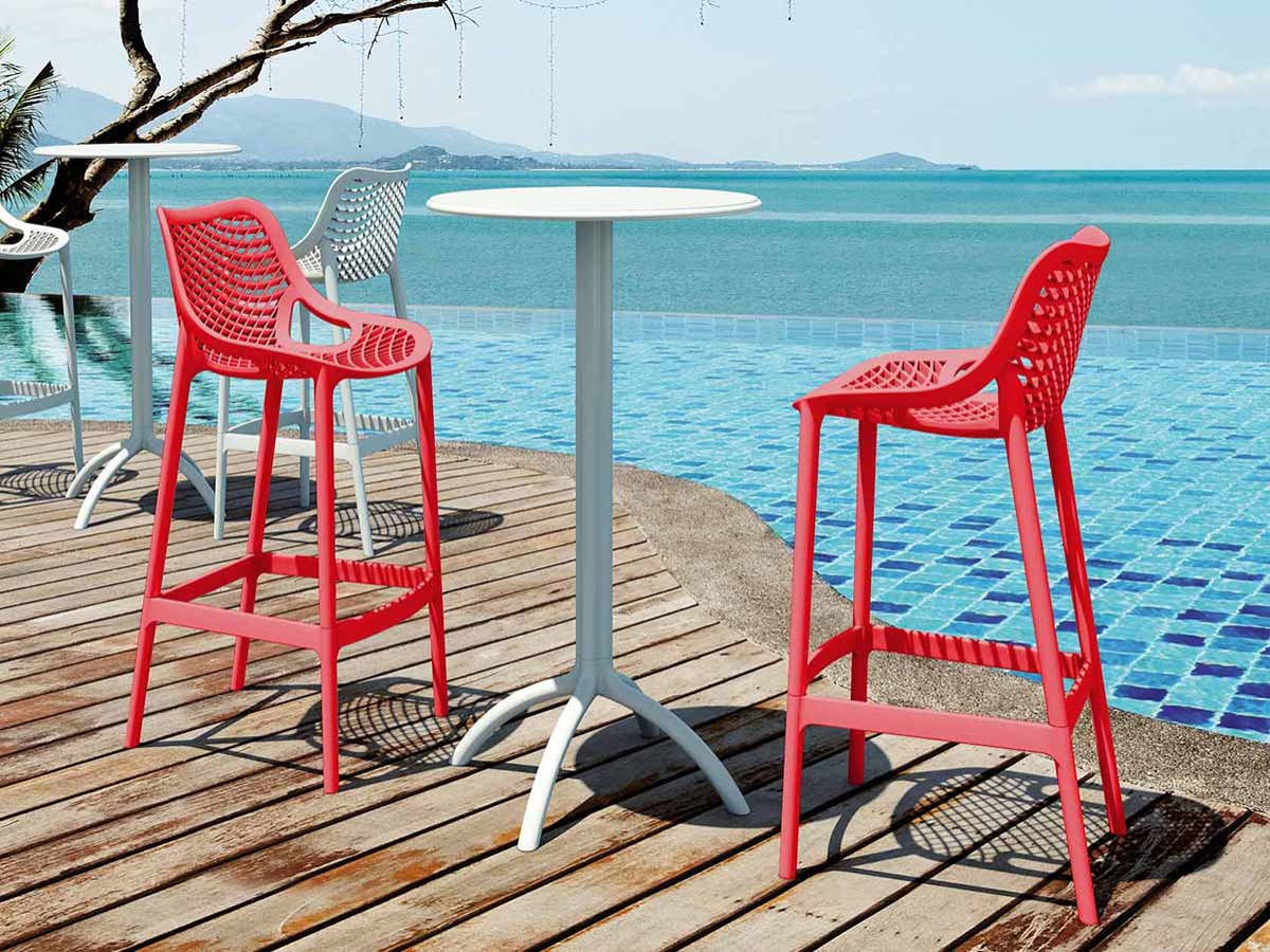 2 Red Air Bar 75 Stools and White Octopus Bar Table Set