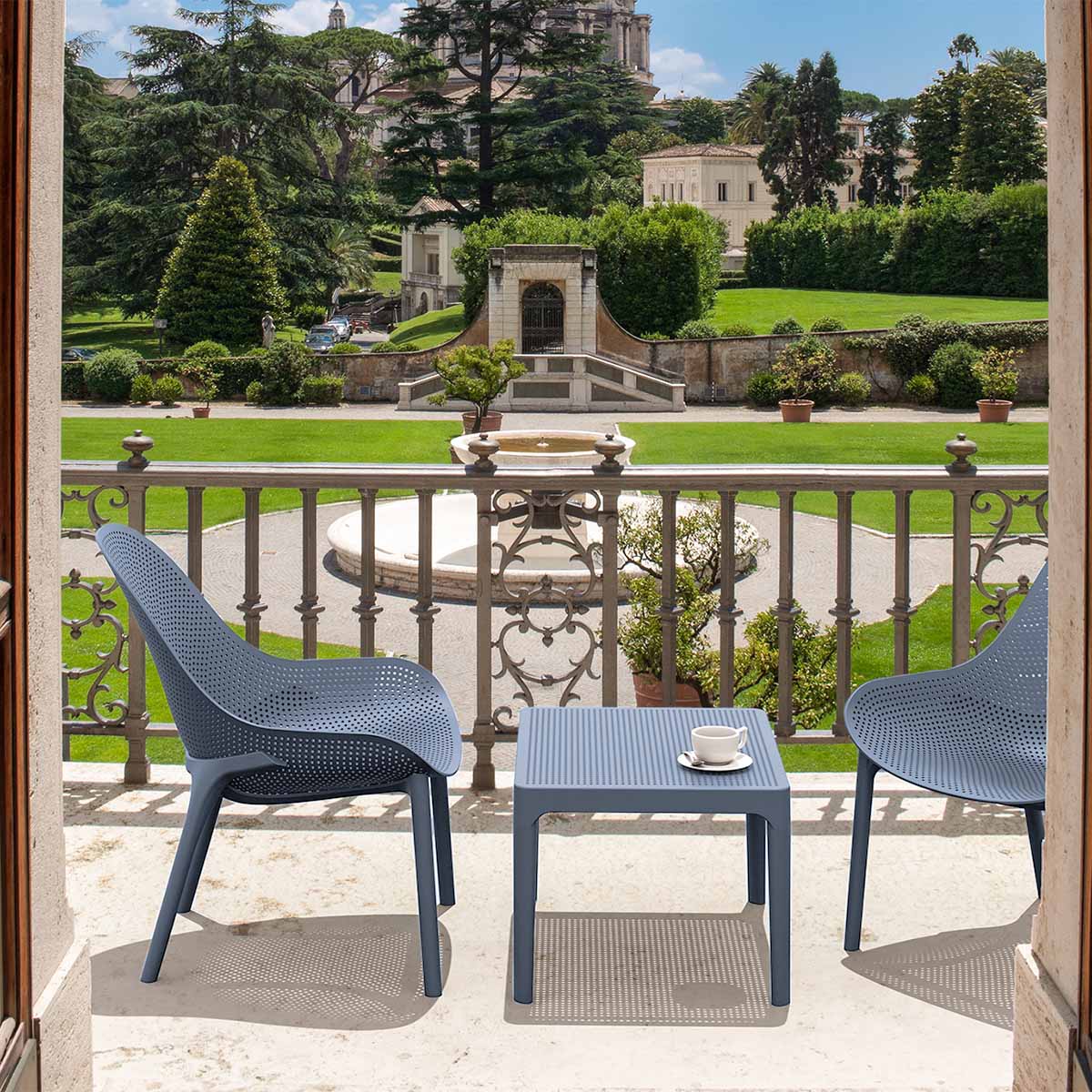 2 Sky Chairs with Side Table in Grey